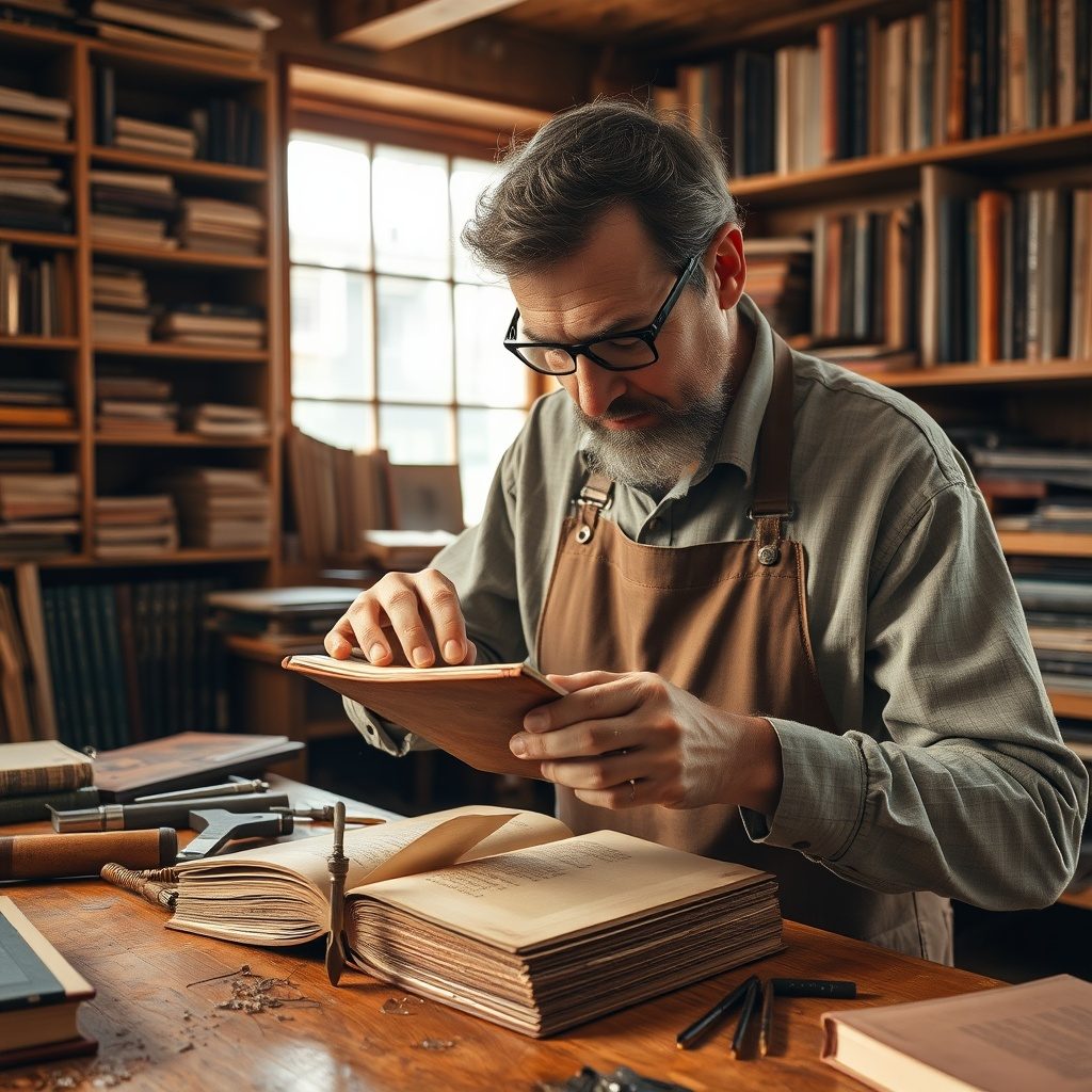 Artisanal bookbinding in action